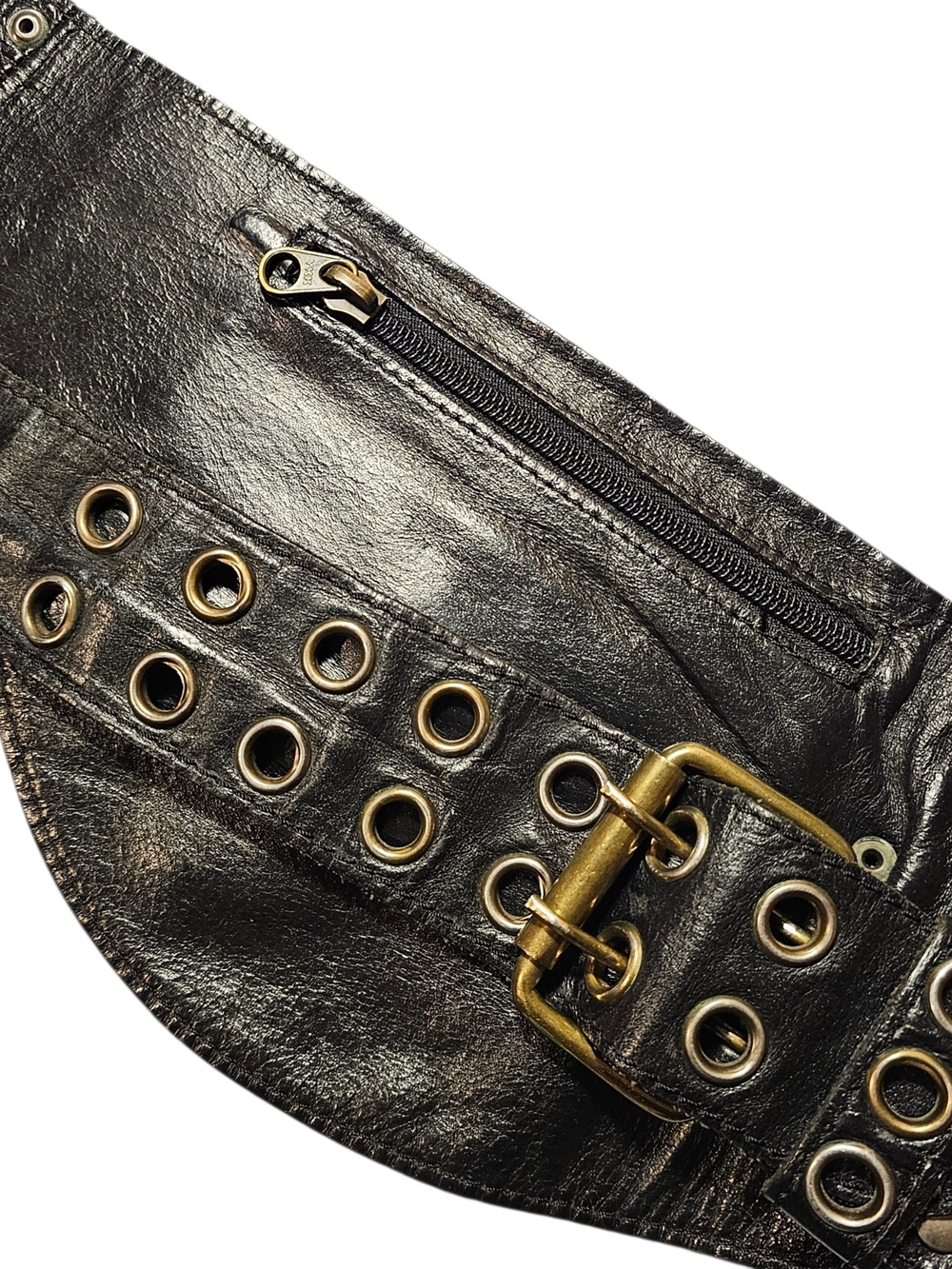 Jungle Tribe Leather Hip Belt with Pockets Festival Brass Grommet Waist - Picture 2 of 7